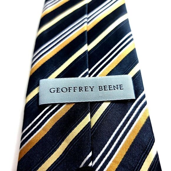 Geoffrey Beene Black Gold Striped Woven Silk Tie - Picture 3 of 6